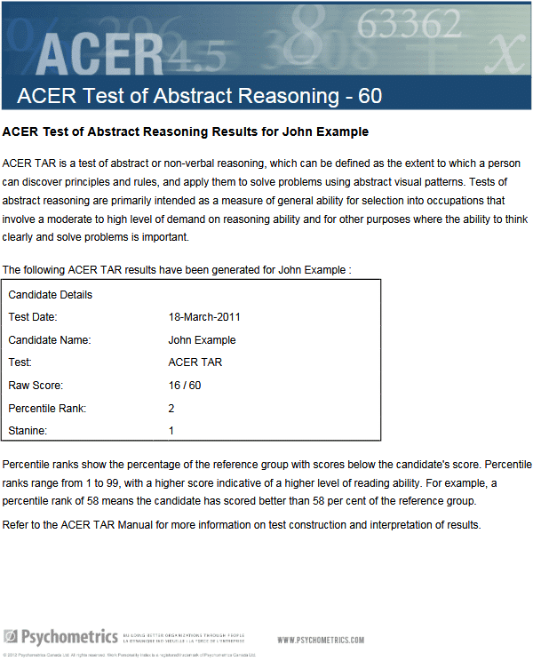 abstract reasoning test ACER assessment