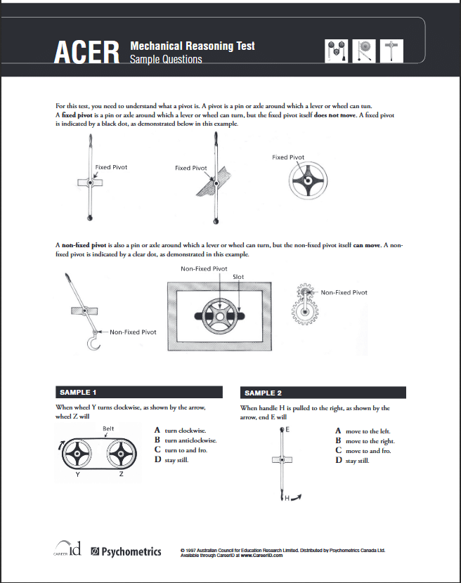 Mechanical Aptitude Test ACER Mechanical Reasoning Test