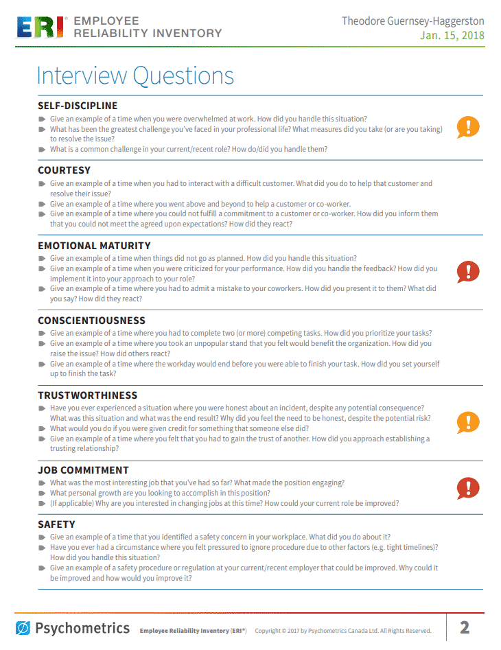 pre employment assessment test samples - interview guide