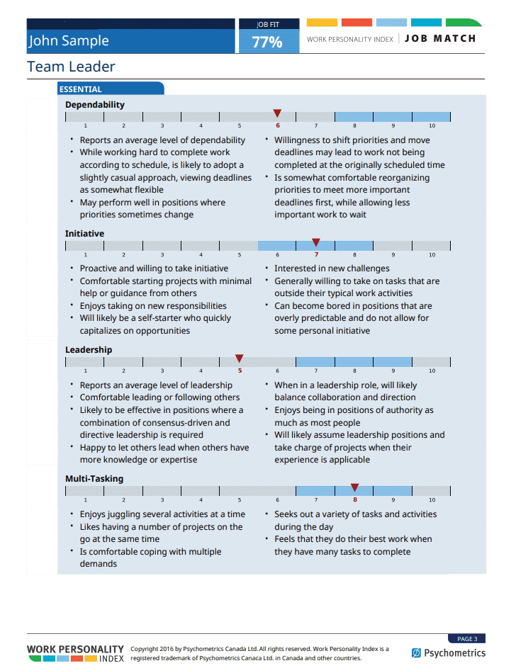 pre-employment assessment detailed descriptions