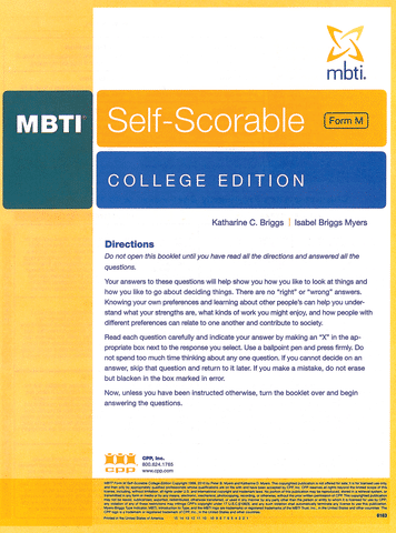 mbti self scorable college edition