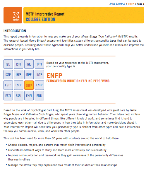 mbti interpretive report college edition