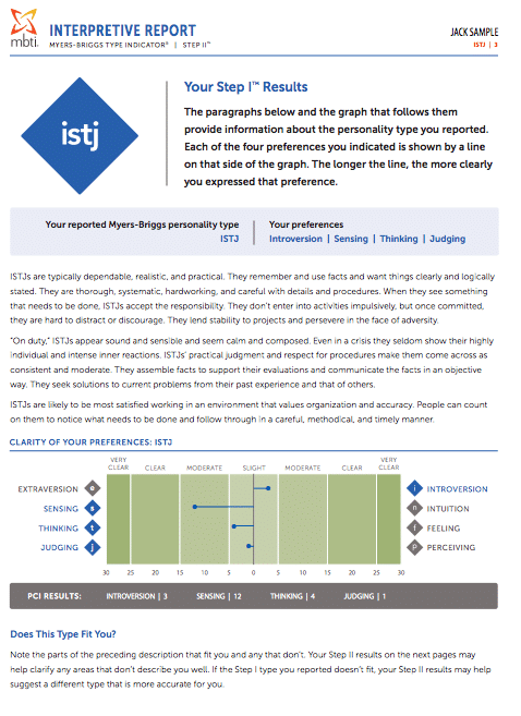 mbti interpretive report step ii