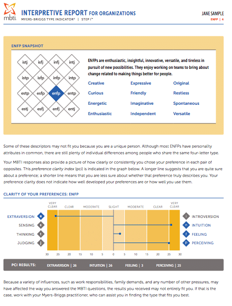 mbti interpretive report for organizations