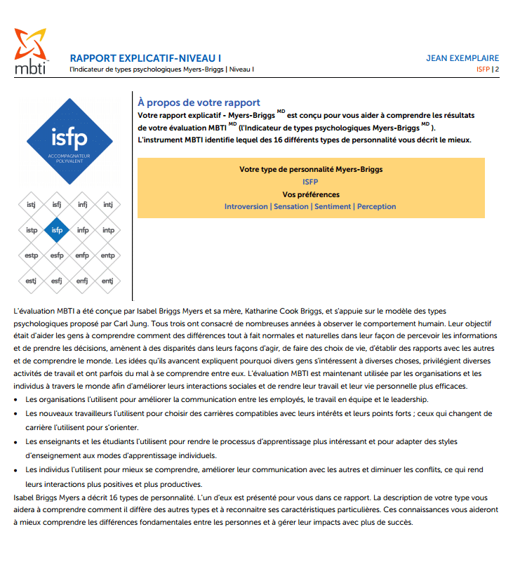 MBTI rapport explicatif