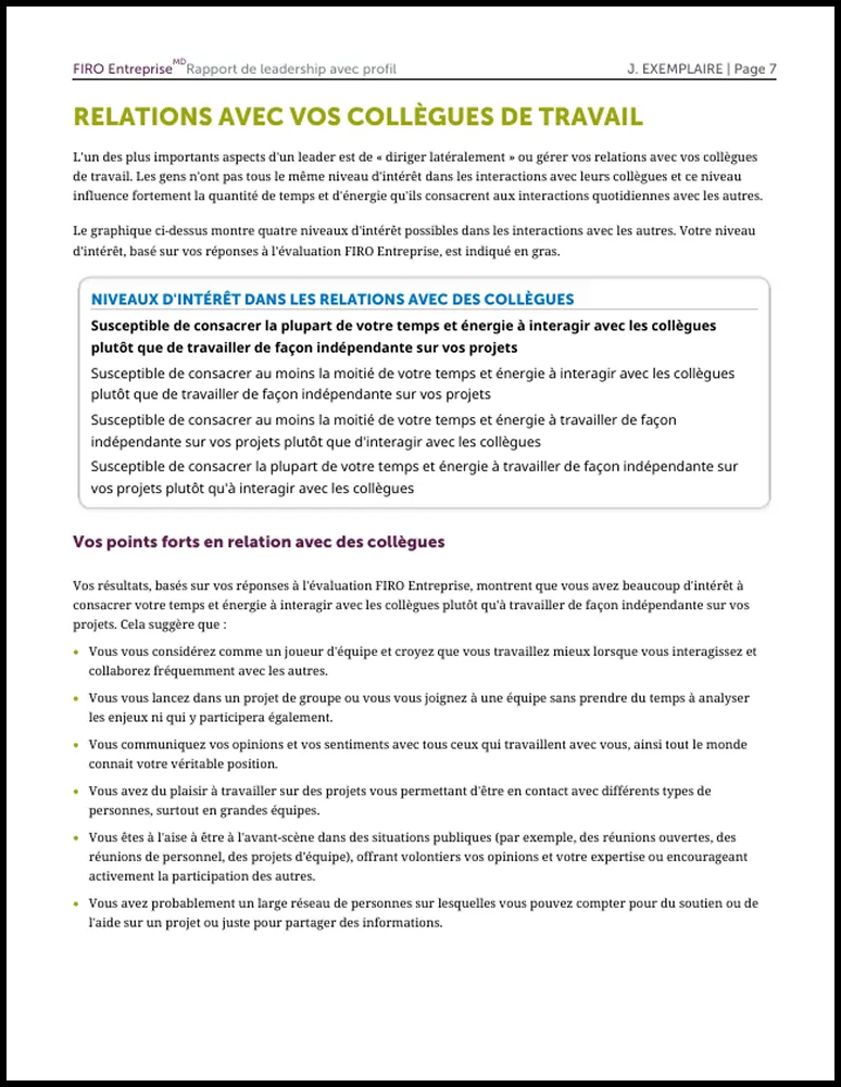 FIRO Enterprise Rapport de leadership avec profil
