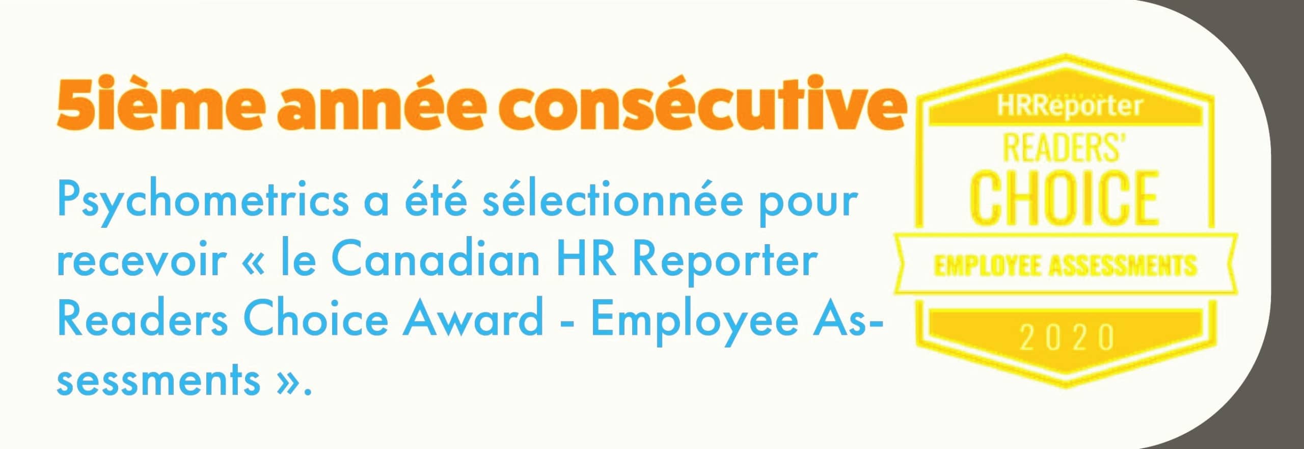 Psychometrics sélectionnée Canadian HR Reporter Readers Choice Award