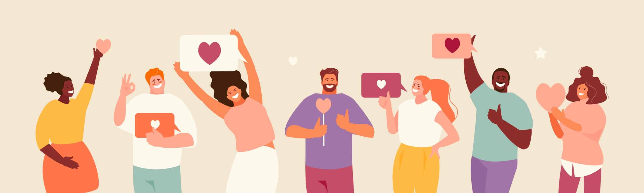 Illustration of happy people smiling and giving thumb's up