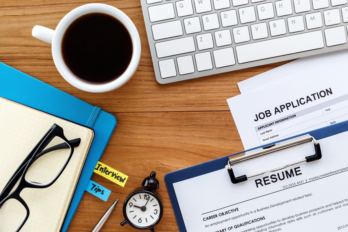 Job search with wood desk background