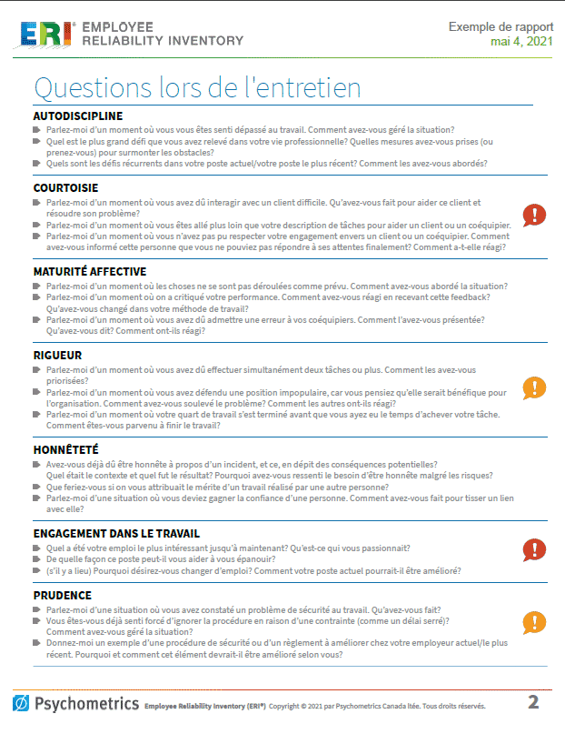 L’Évaluation de la Fiabilité de l’Employé ERI