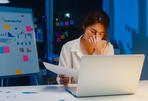 Woman Working Remotely Burnout