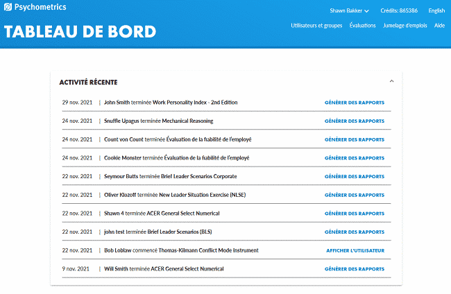 Tableau de bord