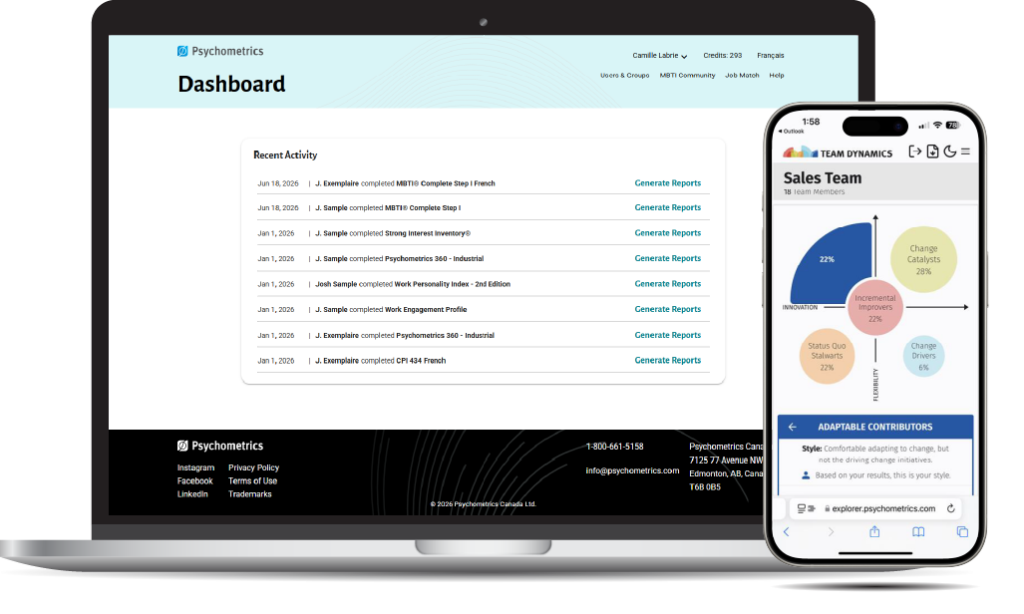 Psychometrics Online testing platform laptop and mobile view